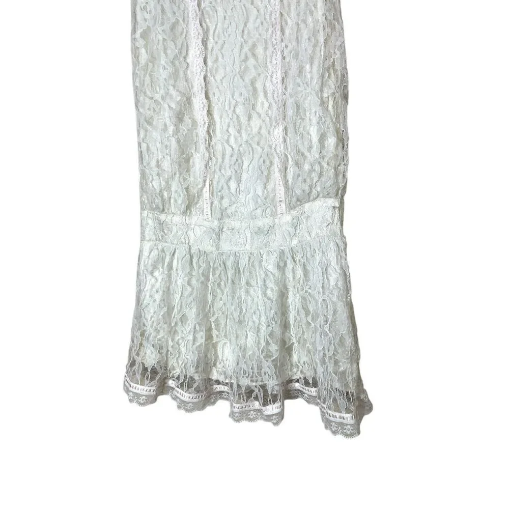 Vintage Jessica McClintock GUNNE SAX White Lace Trim Cottage Prairie Girls Dress
